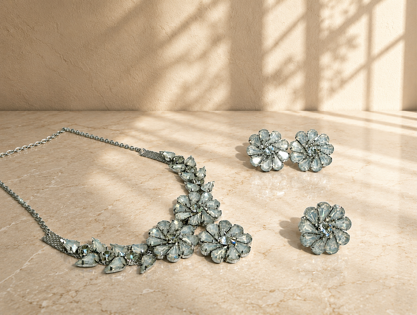 Korean Floral Necklace Set - Amber Brown