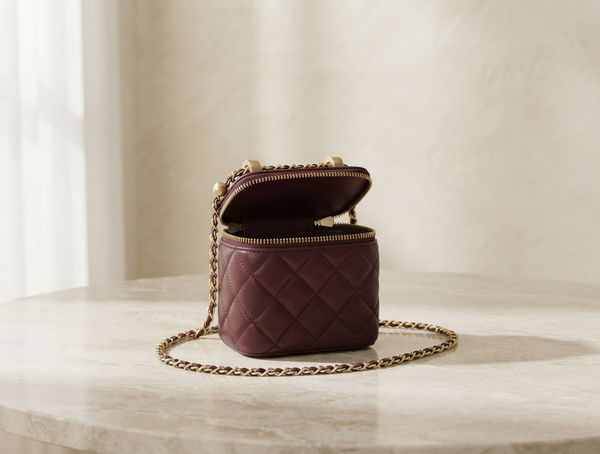 Cherry Red Soft Leather Vanity Bag