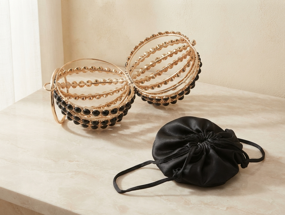 Velara Black Beaded Round Handbag