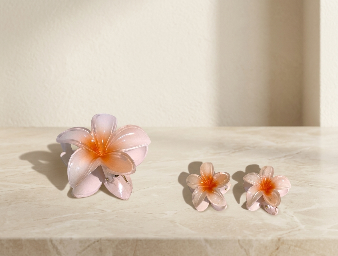 Plumeria Flower Hair Claw Set - Floral Cute Hair Accessories