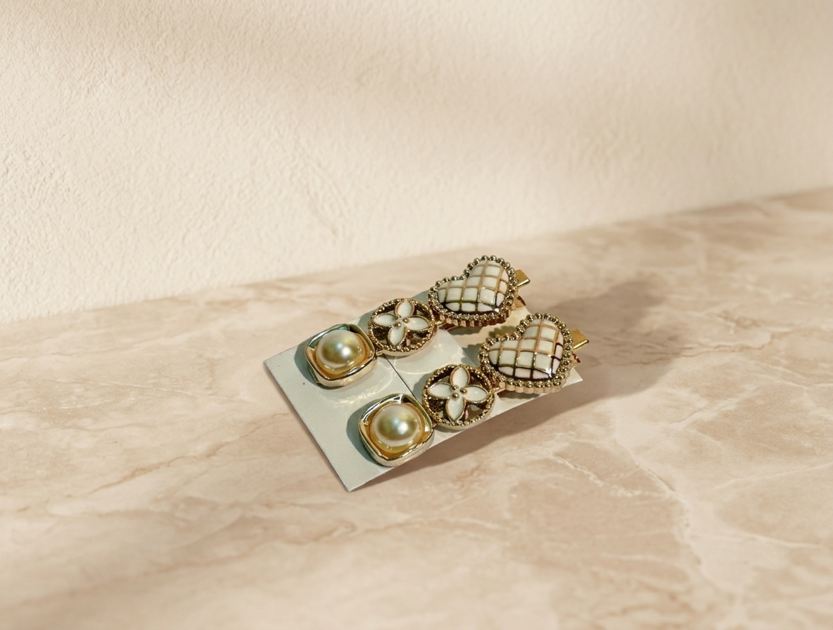 Floral Pearl Crystal Hair Clip Set - Gold, White & Pink Hair Accessories