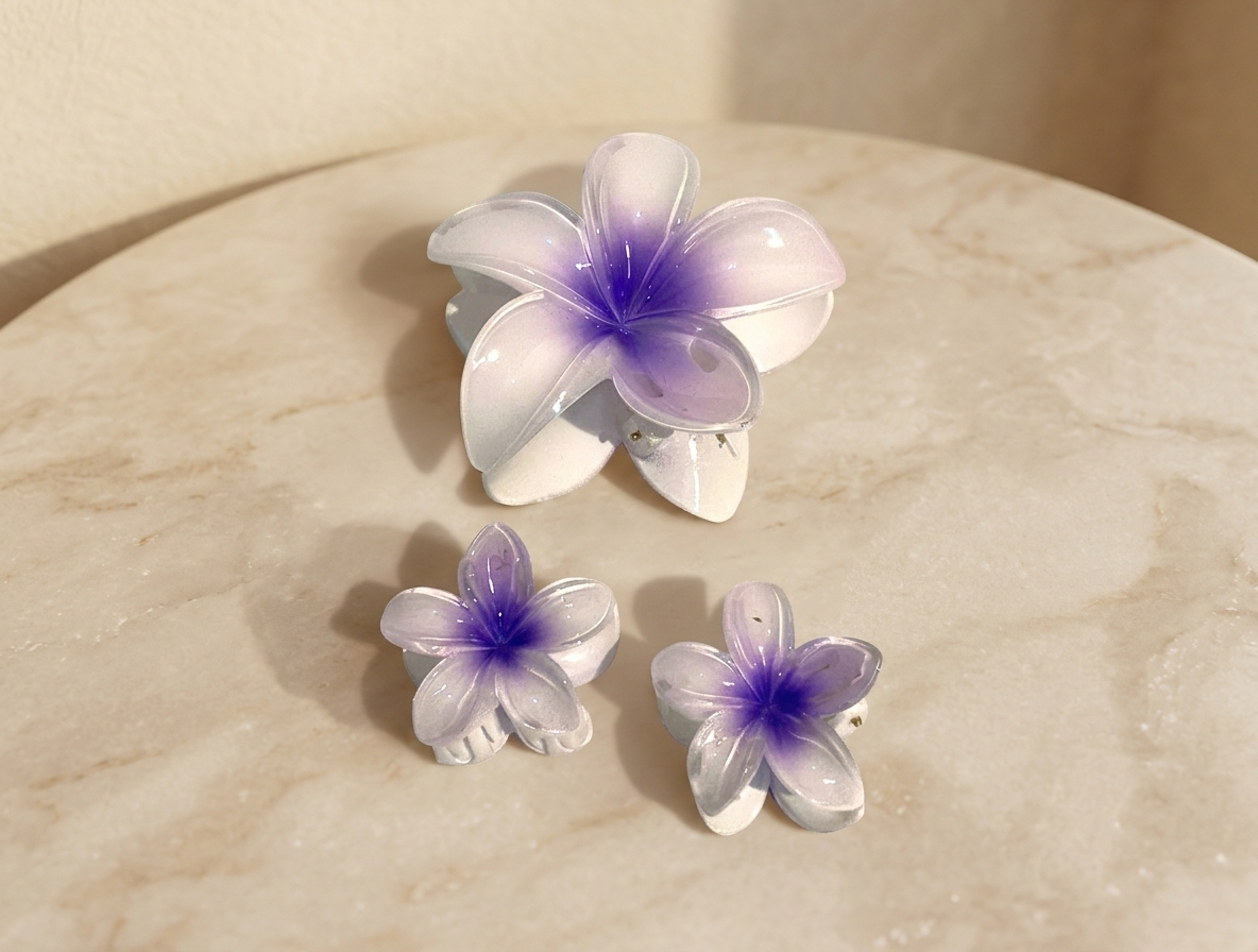 Plumeria Flower Hair Claw Set - Floral Cute Hair Accessories