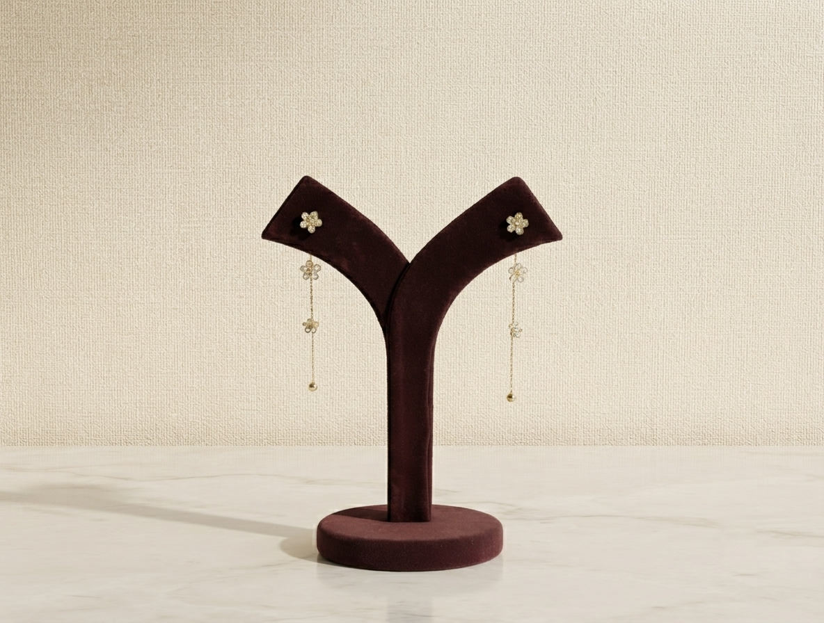 Floral Long Drop Ear Rings