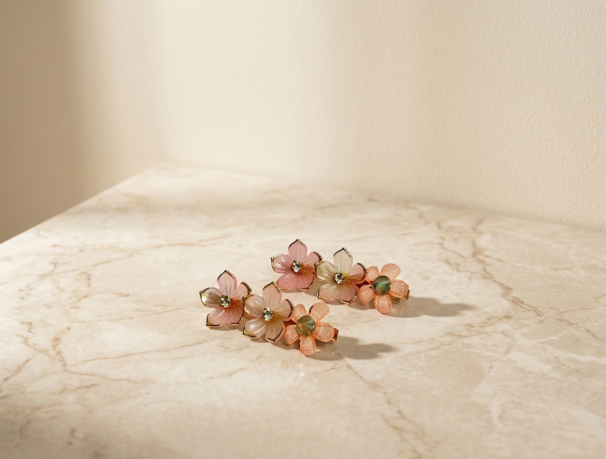 Floral Pearl Crystal Hair Clip Set - Gold, White & Pink Hair Accessories