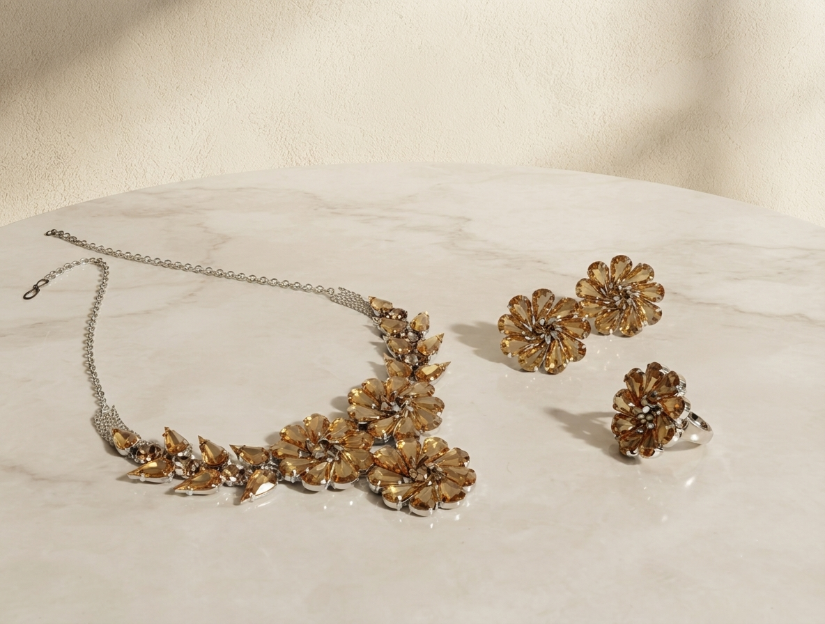 Korean Floral Necklace Set - Violet/Lavender