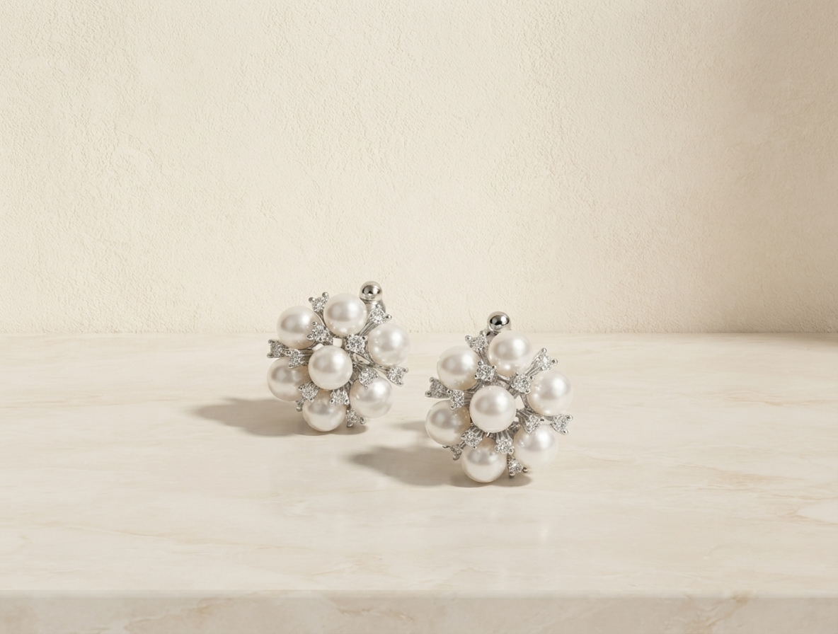 Stud Ear Rings (Pearl Floral)