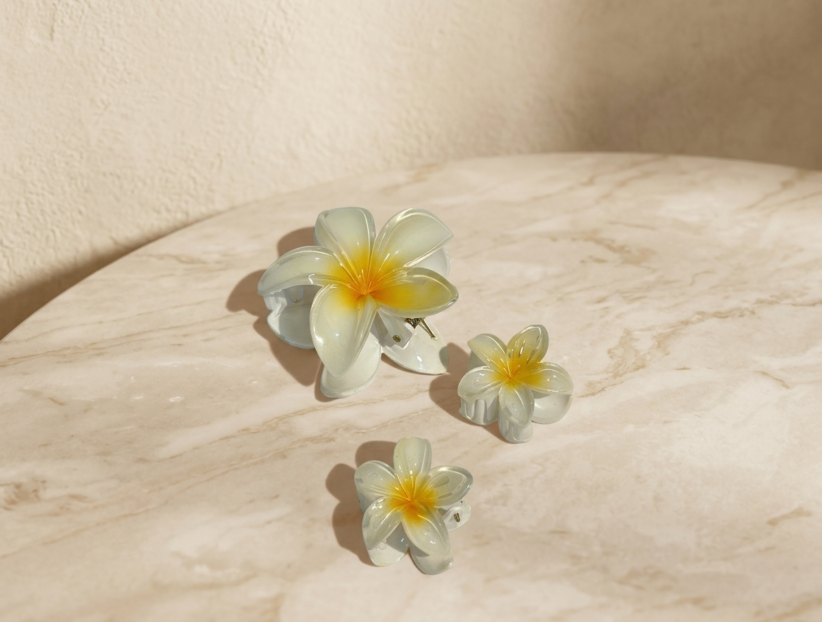 Plumeria Flower Hair Claw Set - Floral Cute Hair Accessories