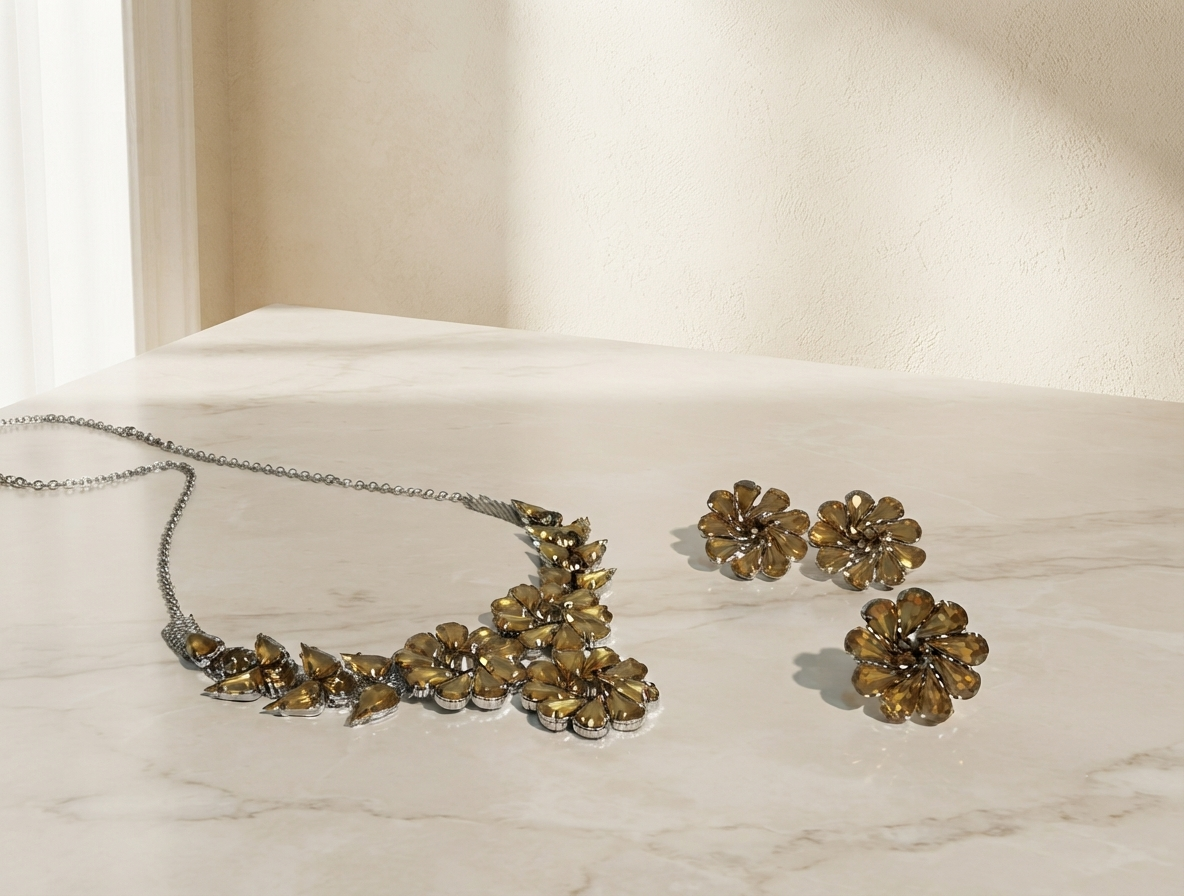 Korean Floral Necklace Set - Violet/Lavender