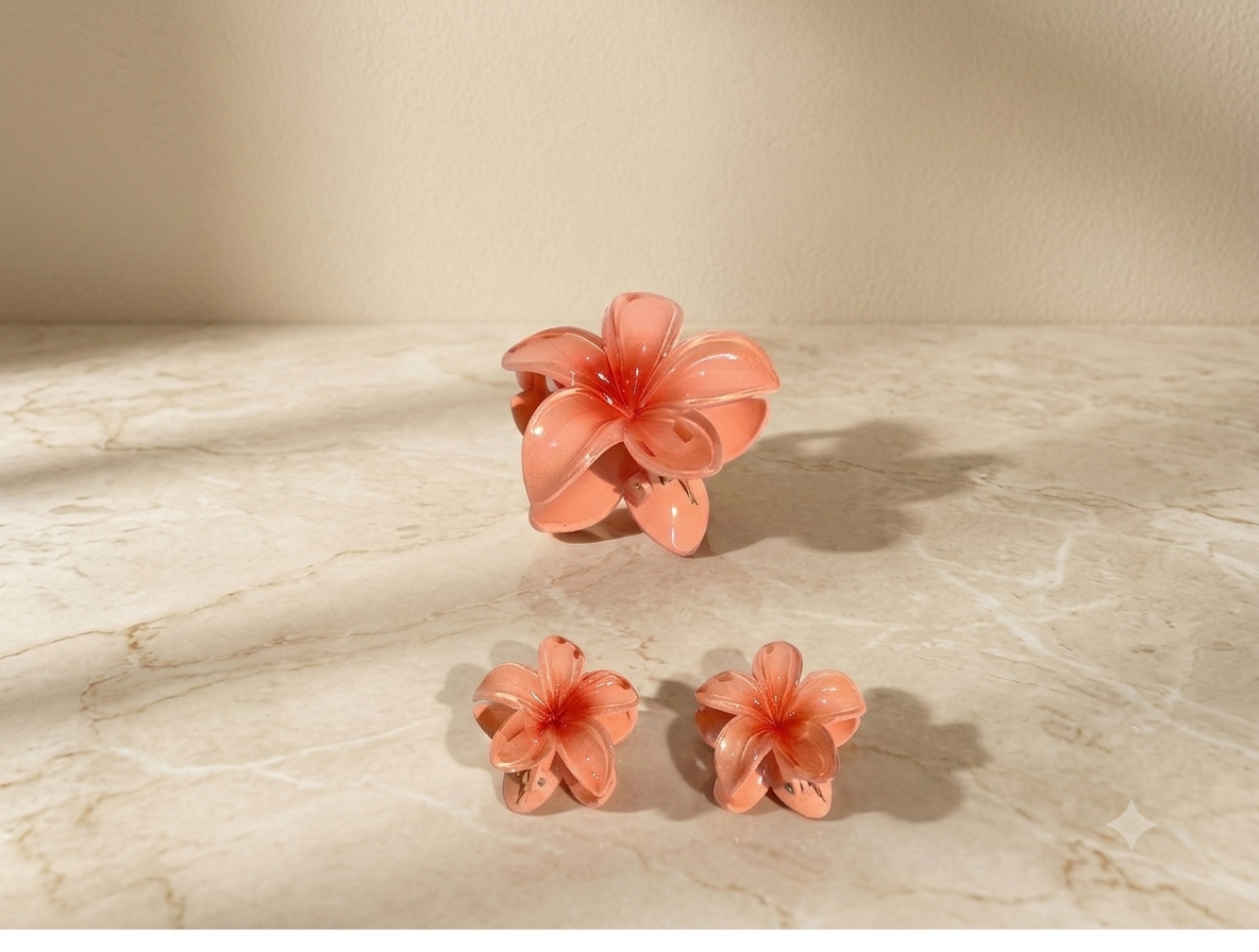 Plumeria Flower Hair Claw Set - Floral Cute Hair Accessories