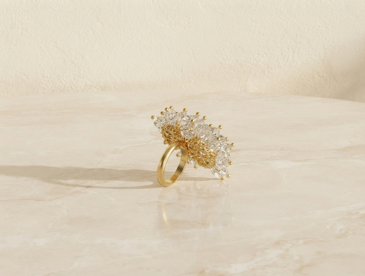 Floral Crystal Ring (Anti-tarnish Gold Plated)