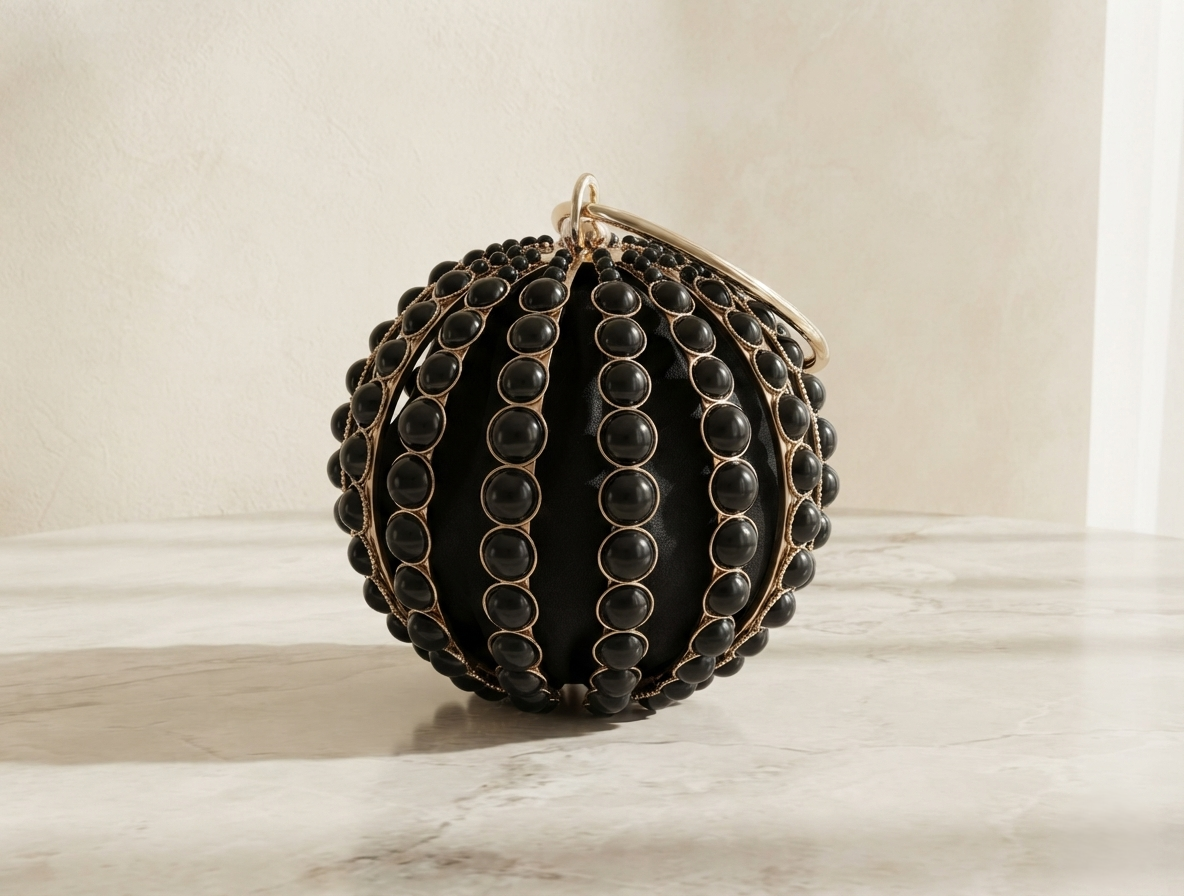 Velara Black Beaded Round Handbag