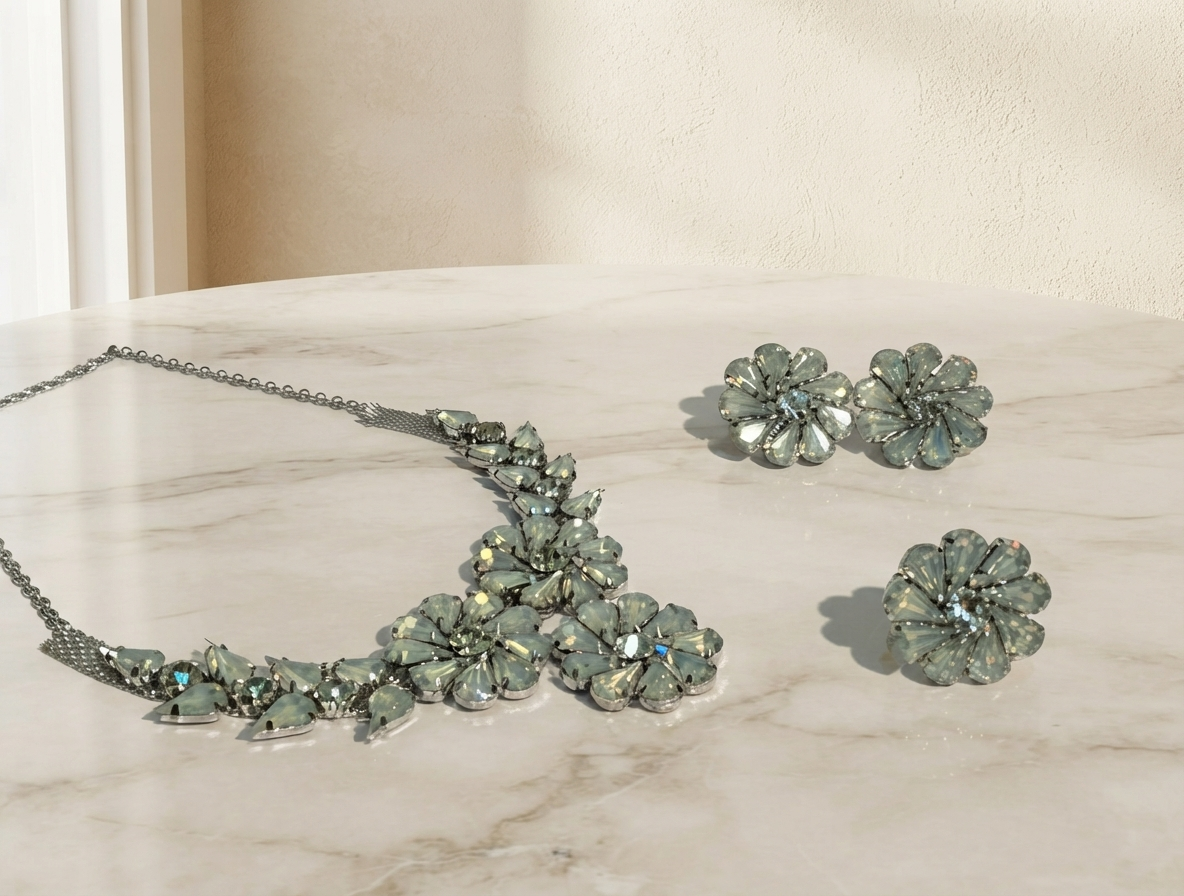 Korean Floral Necklace Set - Amber Brown