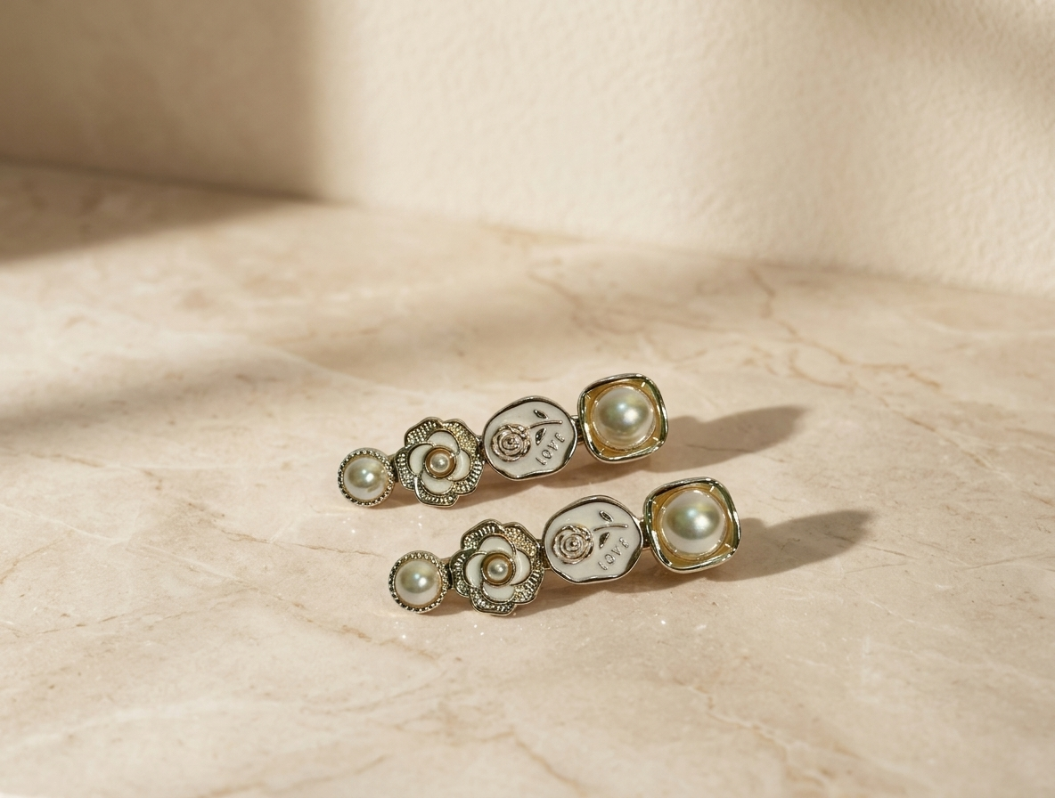 Floral Pearl Crystal Hair Clip Set - Gold, White & Pink Hair Accessories