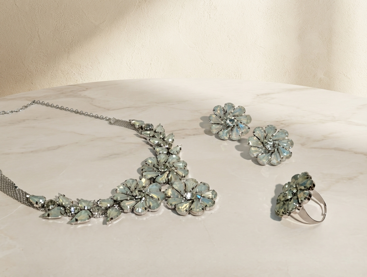 Korean Floral Necklace Set - Amber Brown