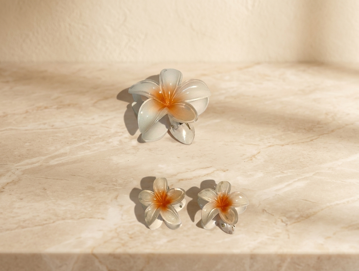 Plumeria Flower Hair Claw Set - Floral Cute Hair Accessories