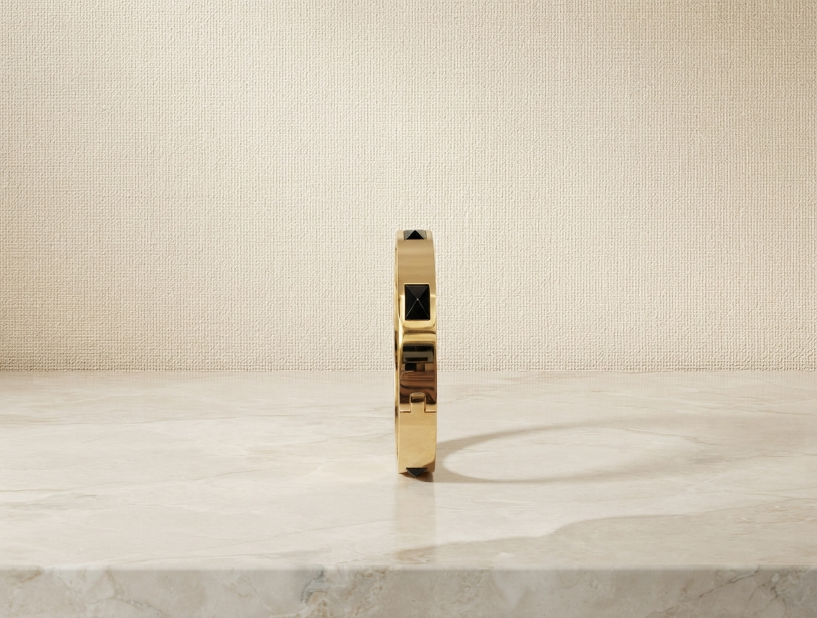 Mens Open Cuff Bracelet - Golden Base with Black Stone