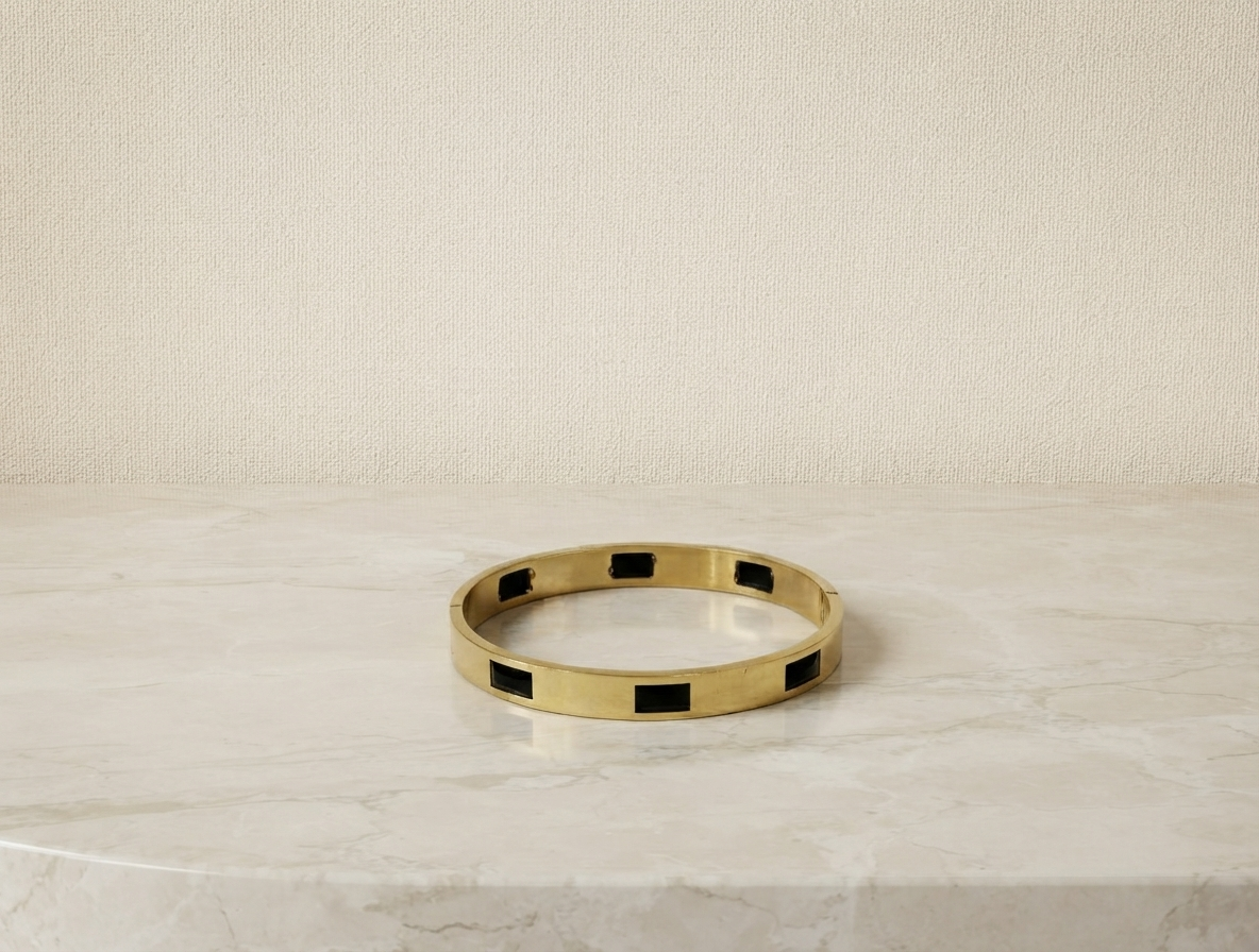 Mens Open Cuff Bracelet - Golden Base with Black Stone