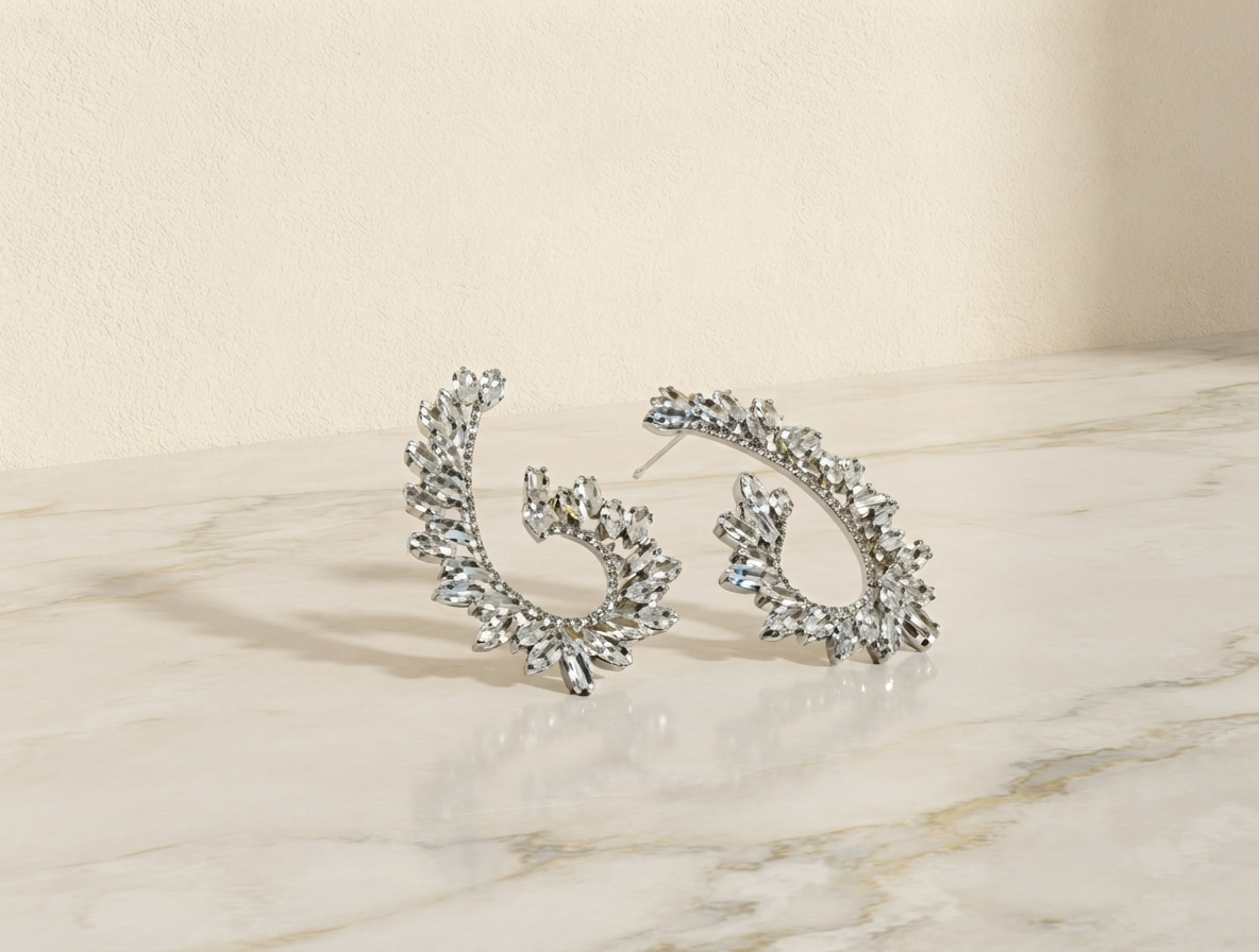 Crystal Leaf Hoop Earring