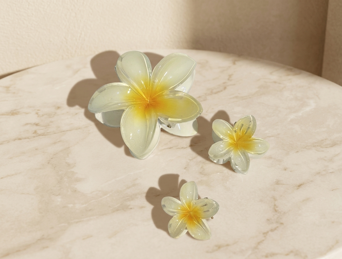 Plumeria Flower Hair Claw Set - Floral Cute Hair Accessories