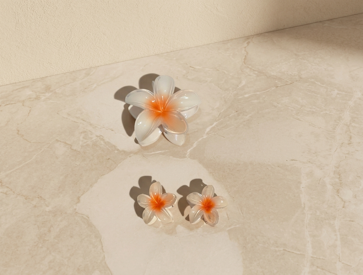 Plumeria Flower Hair Claw Set - Floral Cute Hair Accessories