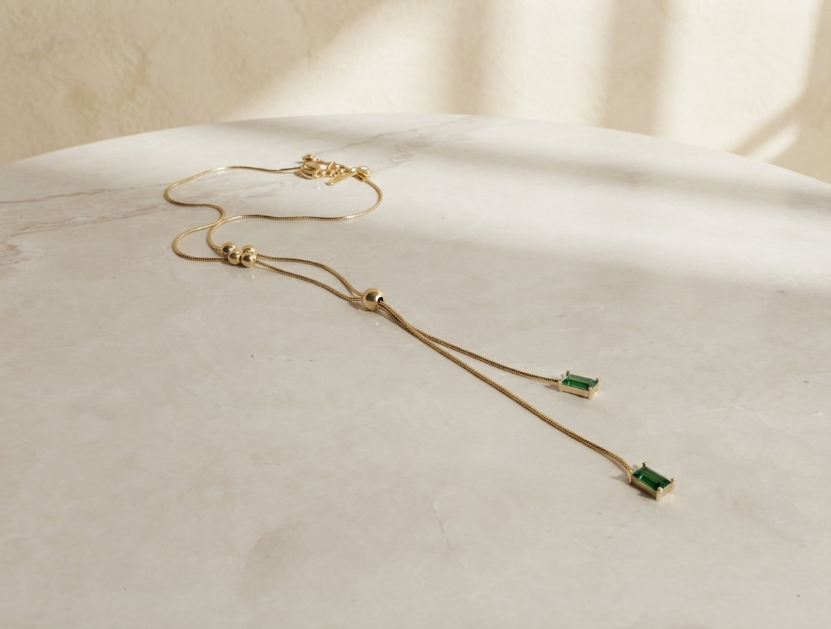 Elegant Gold-Plated Green Stone Pendant with Extension Chain