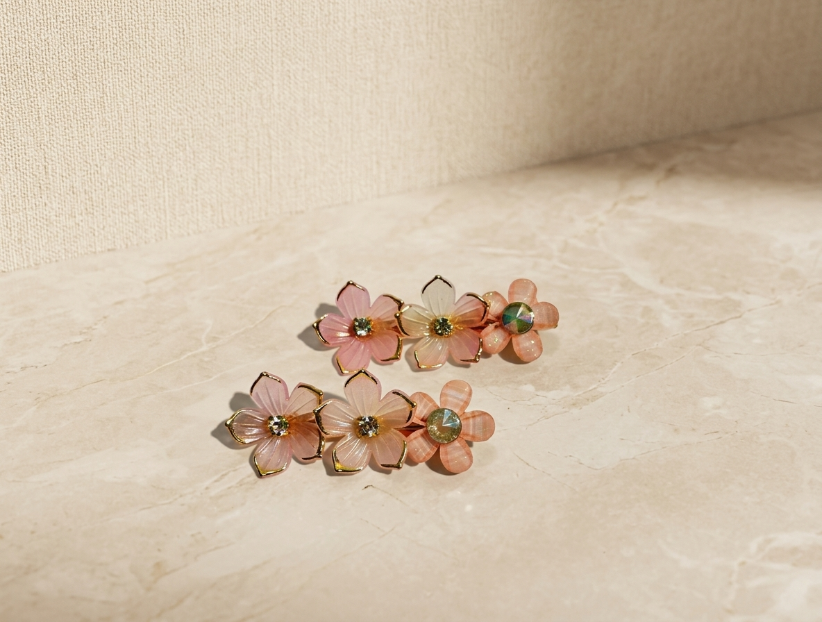 Floral Pearl Crystal Hair Clip Set - Gold, White & Pink Hair Accessories