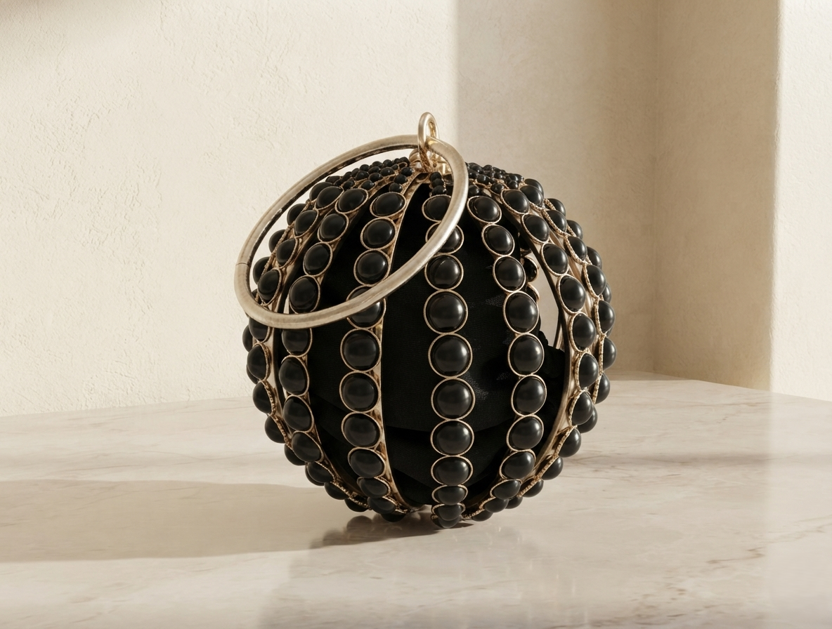 Velara Black Beaded Round Handbag