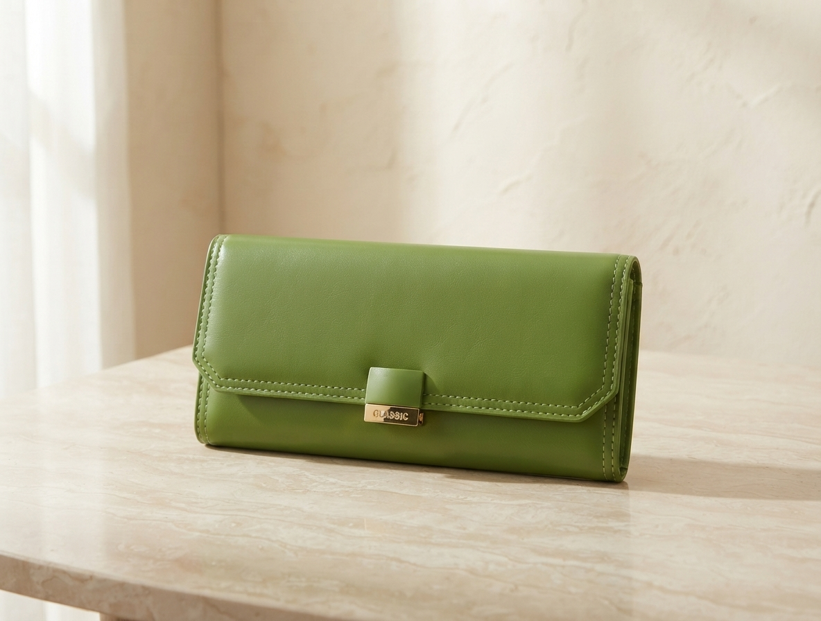 Lime Green PU Leather Long Wallet