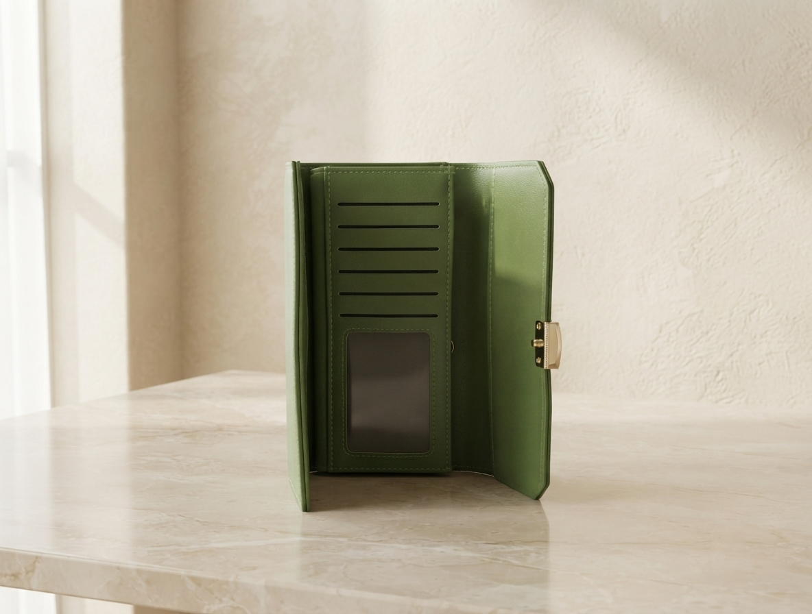Lime Green PU Leather Long Wallet
