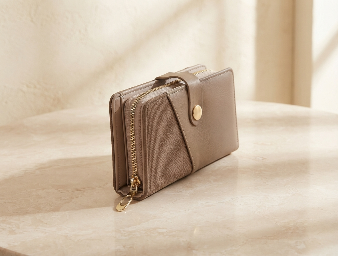 Taupe Brown PU Synthetic Leather Wallet