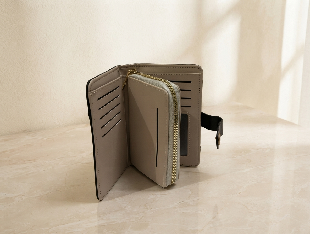 Taupe Brown PU Synthetic Leather Wallet