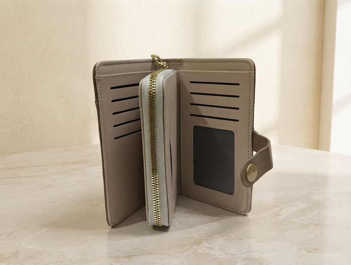 Taupe Brown PU Synthetic Leather Wallet