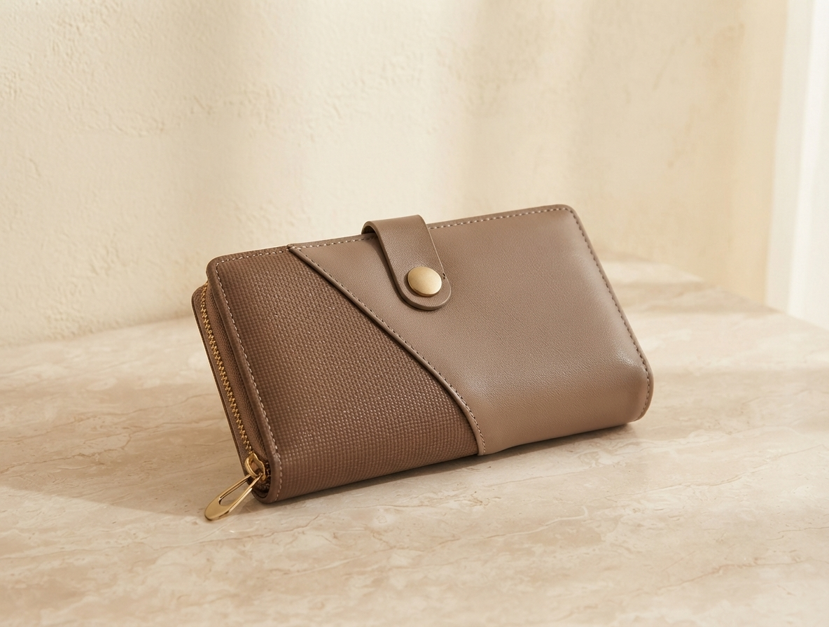 Taupe Brown PU Synthetic Leather Wallet