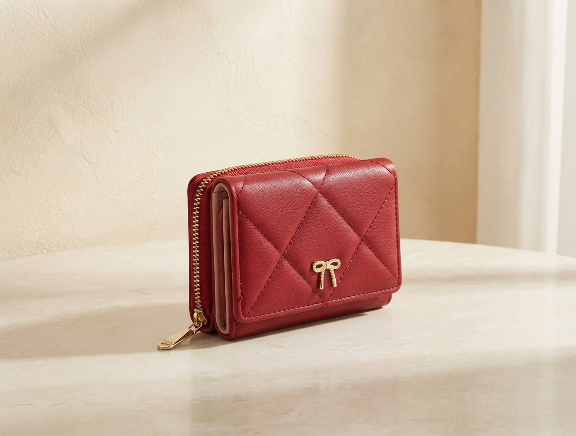 Wine Red Quilted PU Leather Wallet
