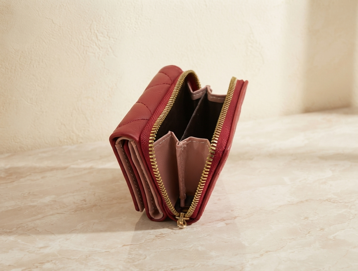 Wine Red Quilted PU Leather Wallet