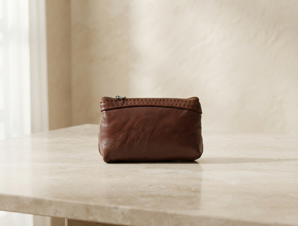 Wood Brown Soft Leather Coin Purse