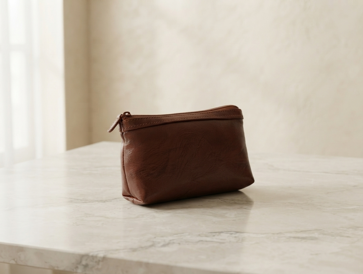 Wood Brown Soft Leather Coin Purse